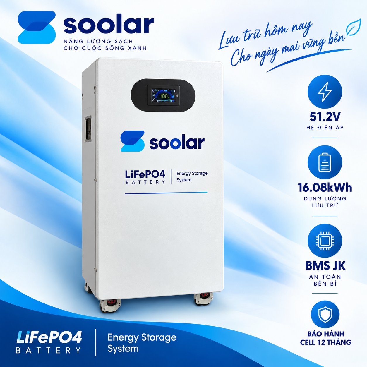 Pin Lithium LiFePO4 51.2V 230Ah tủ đứng – Lưu trữ 11.78kWh